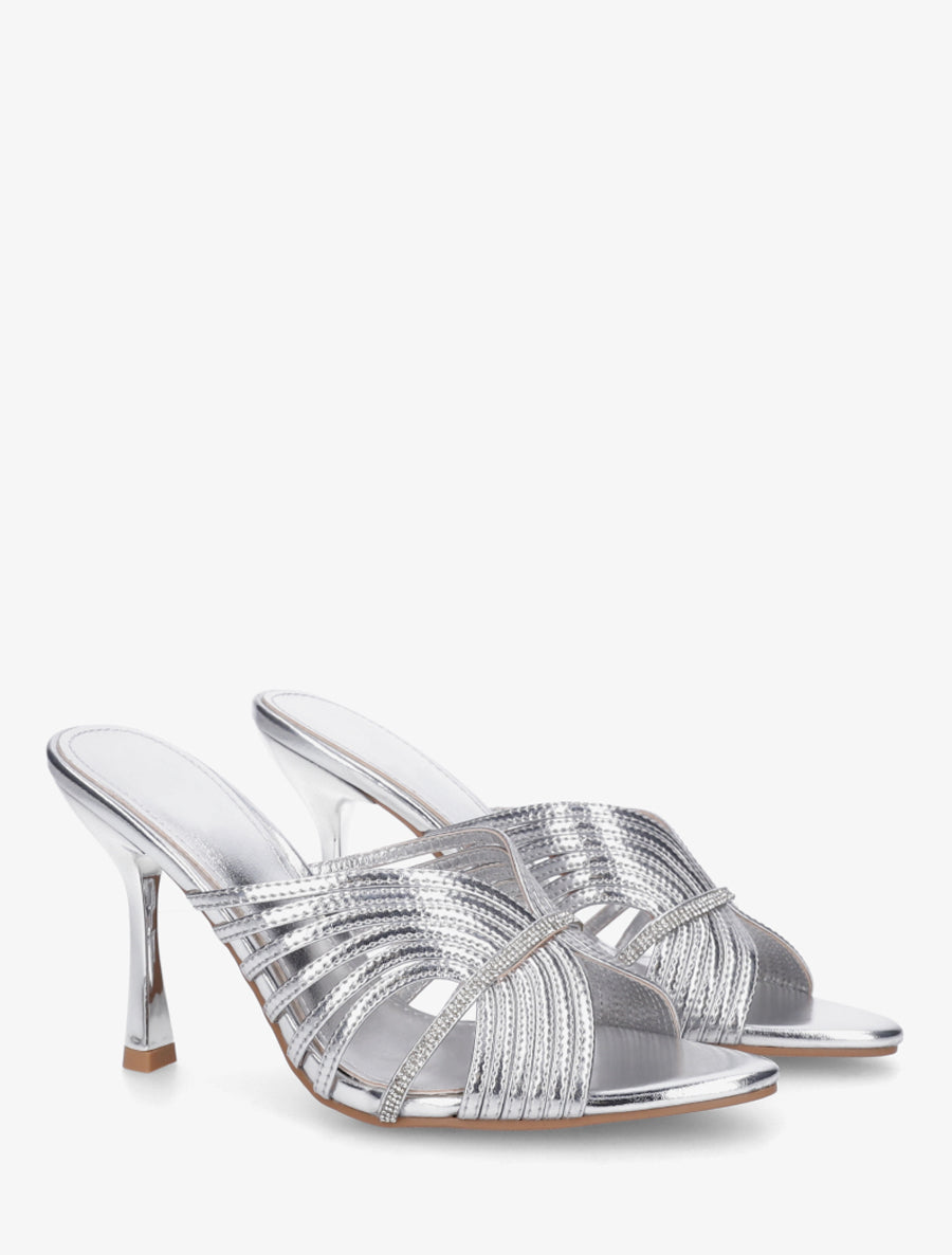 Mules à ganse ajourée et strassée - Argent - 4