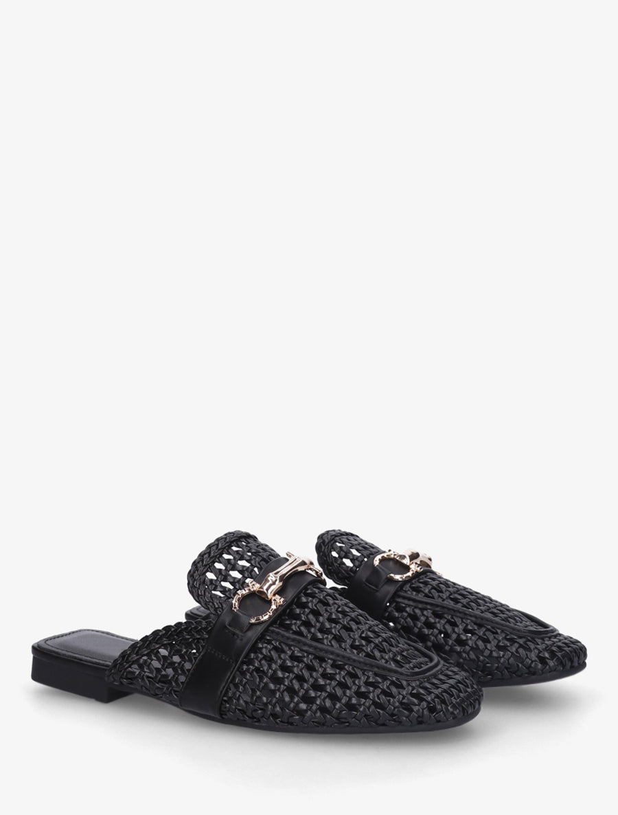 Mules fermées en simili tressé - Noir - 4
