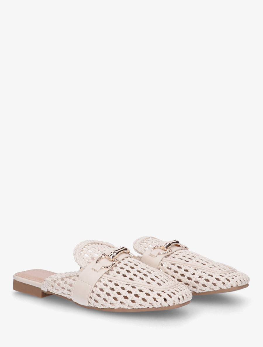 Mules fermées en simili tressé - Beige - 4