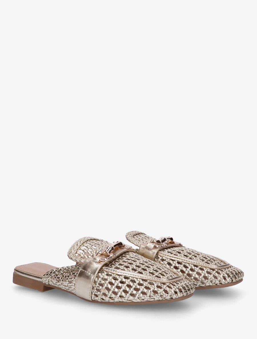 Mules fermées en simili tressé - Or - 4