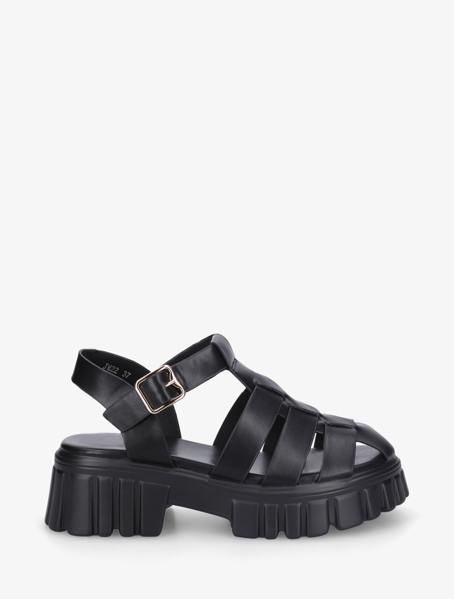 Sandales à talon style spartiates - Noir - 1