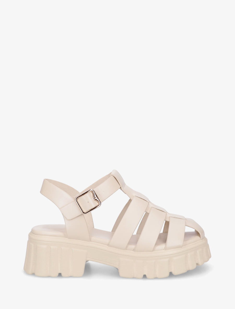 Sandales à talon style spartiates - Beige - 1