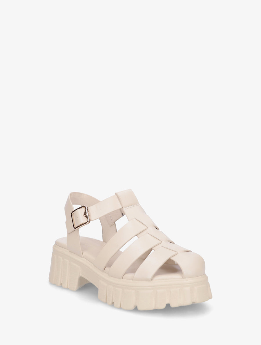 Sandales à talon style spartiates - Beige - 2