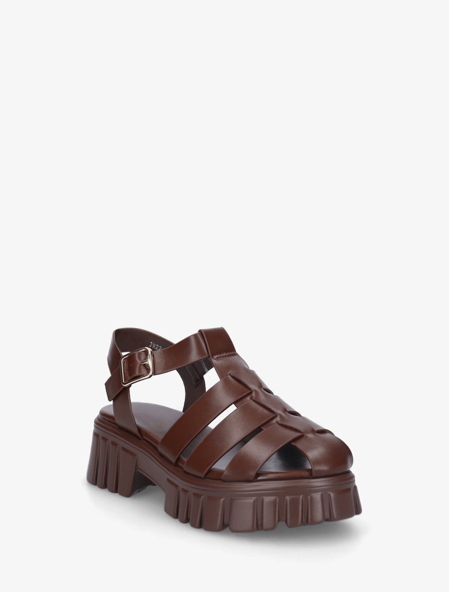 Sandales à talon style spartiates - Marron - 2