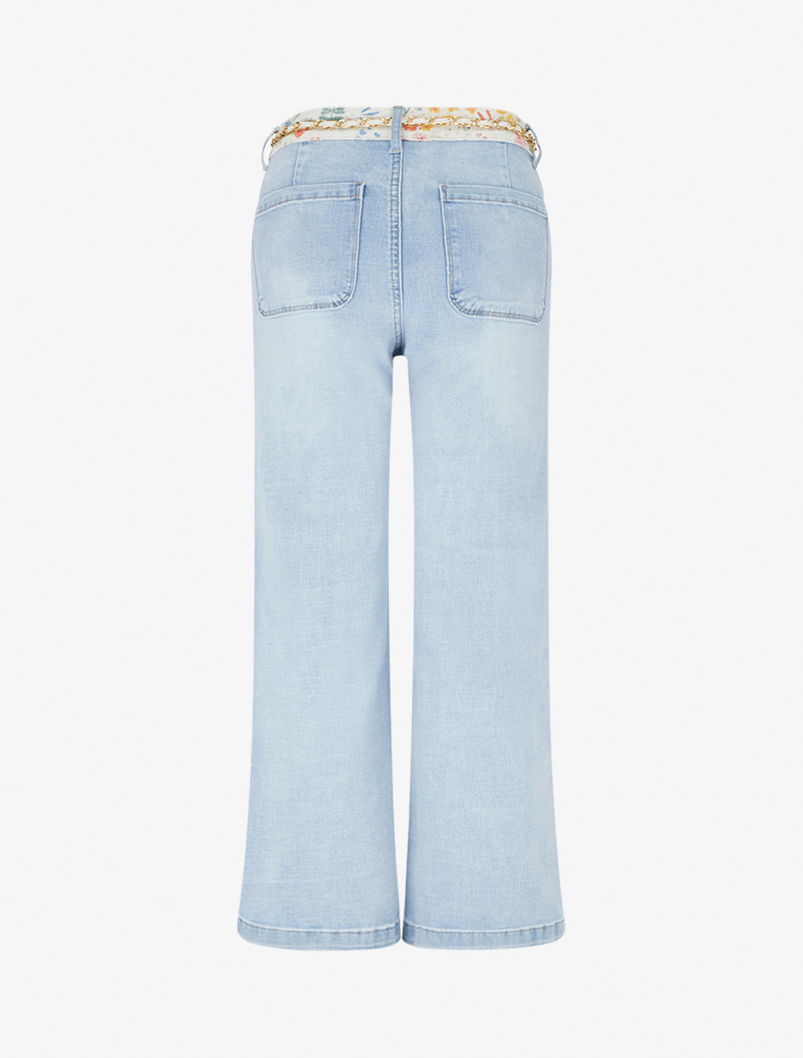 Jean droit à poches plaquées et boutons fantaisies - Bleu - 2