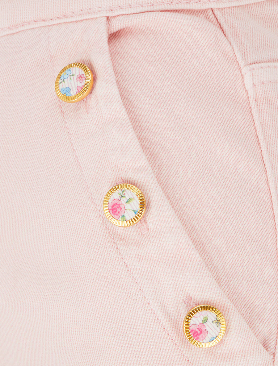Jean droit à poches boutons fleuris - Rose - 3