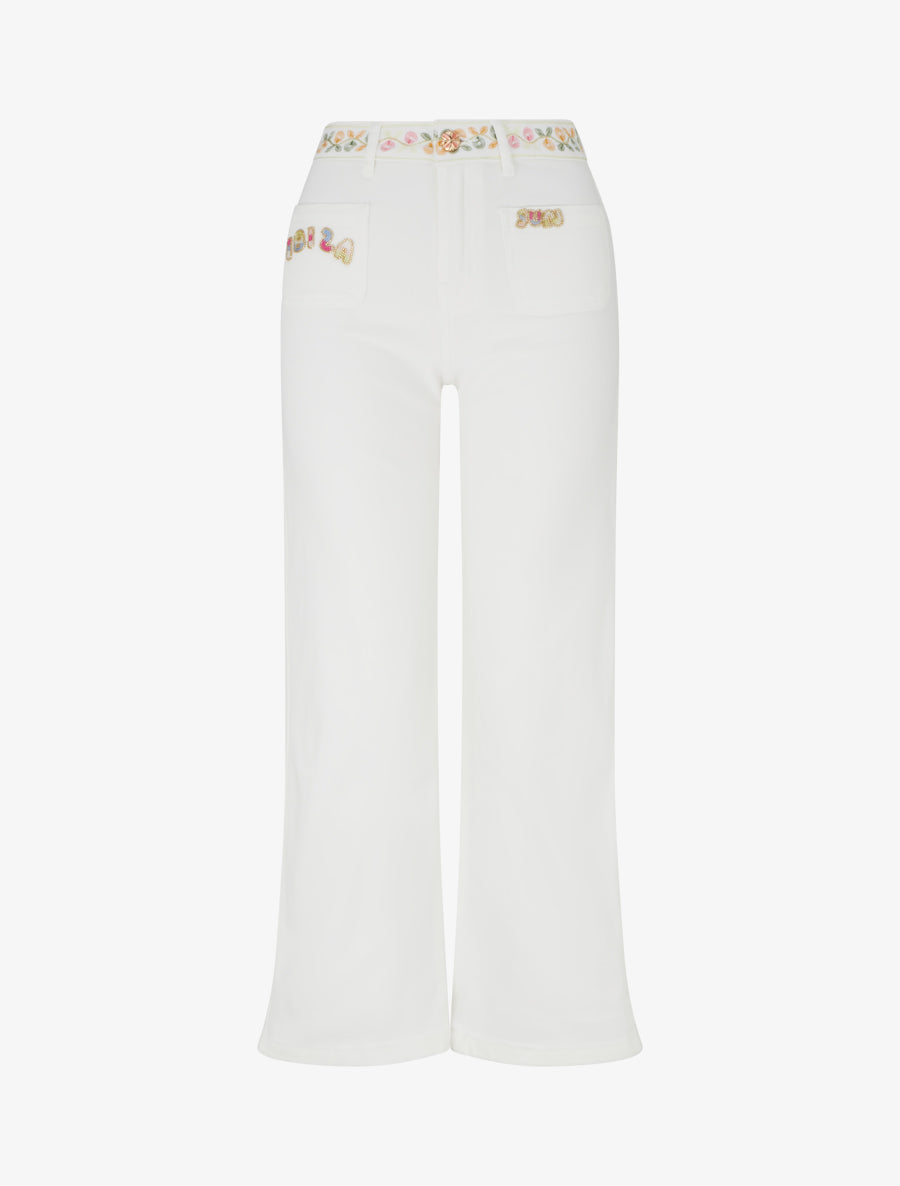 Jean uni floqué - Blanc - 1