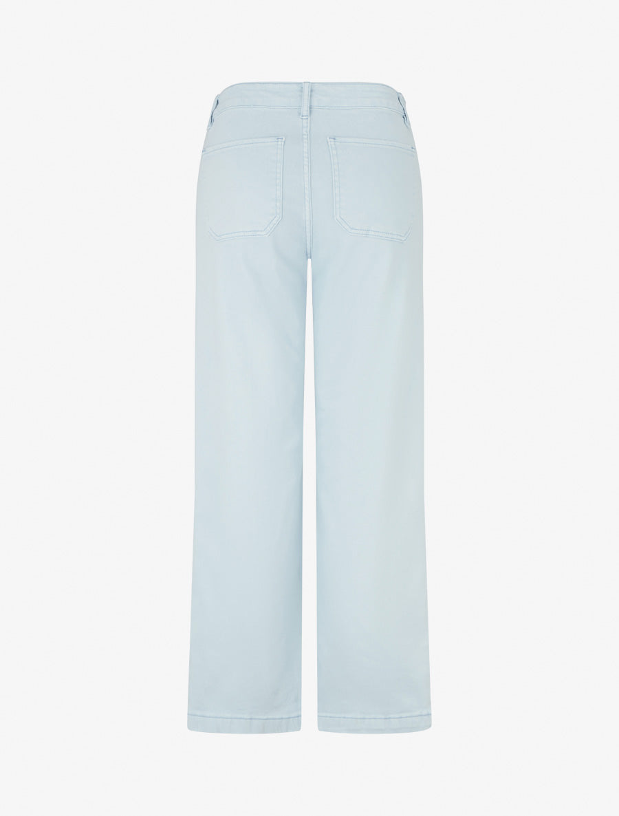 Jean droit à boutons brodés fleuris - Bleu ciel - 2