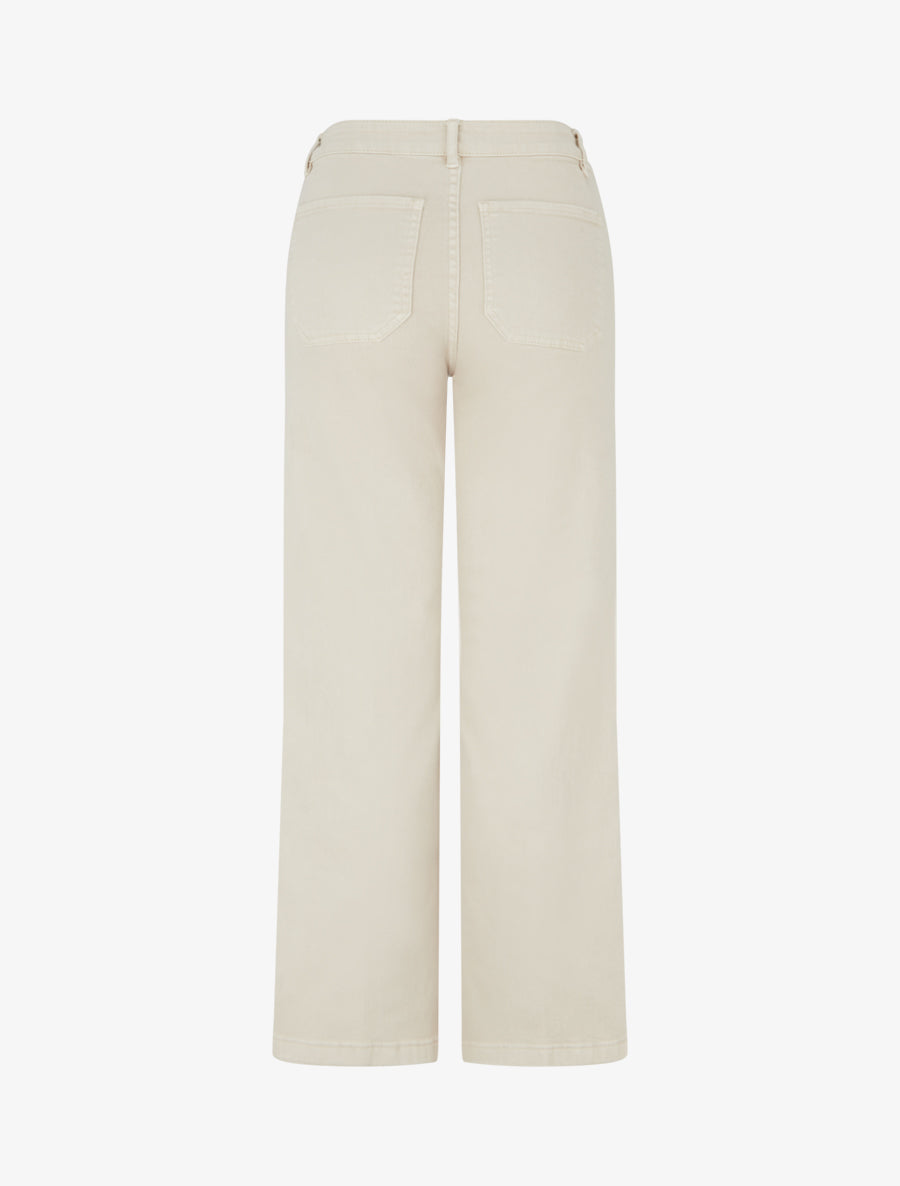 Jean droit à boutons brodés fleuris - Beige - 2