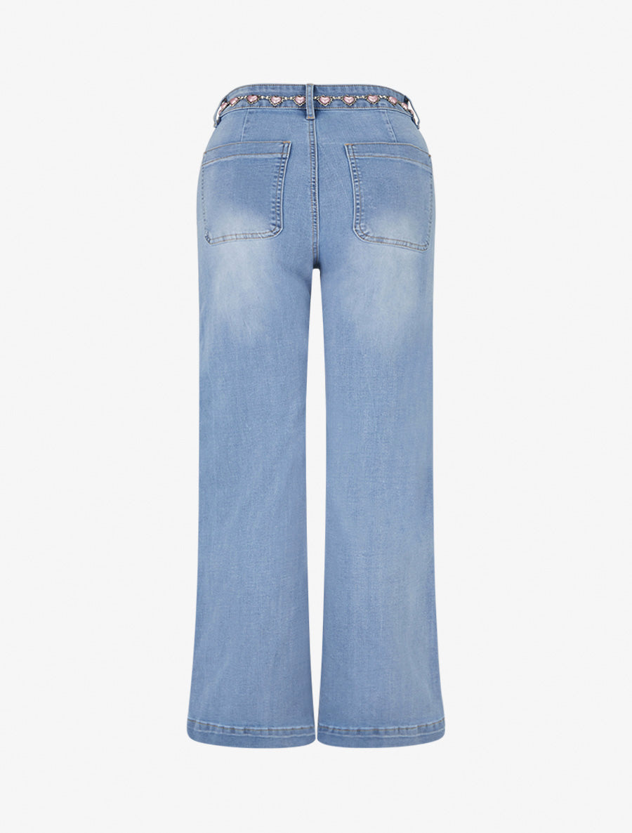 Jean droit à ceinture et boutons coeurs - Bleu - 2