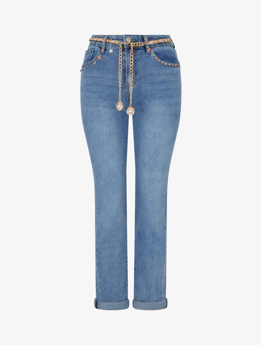 Jean slim à perles et charms - Bleu - 1