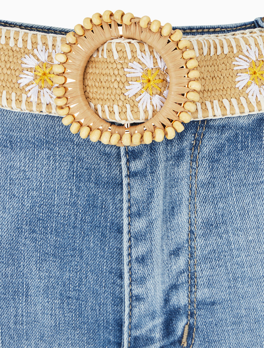 Jean slim à revers et ceinture en osier - Bleu - 3