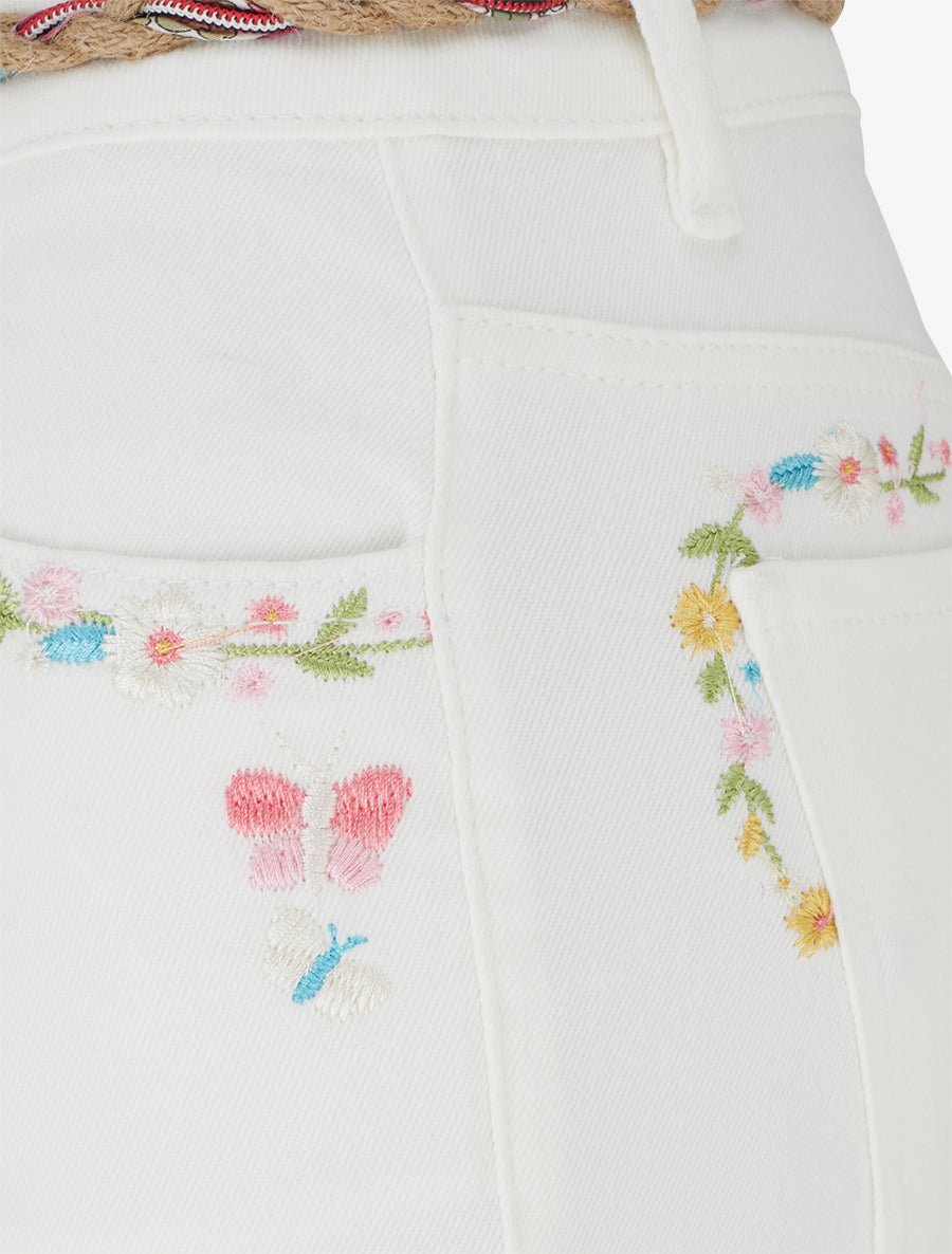 Jean slim à broderies petites fleurs - Blanc - 3