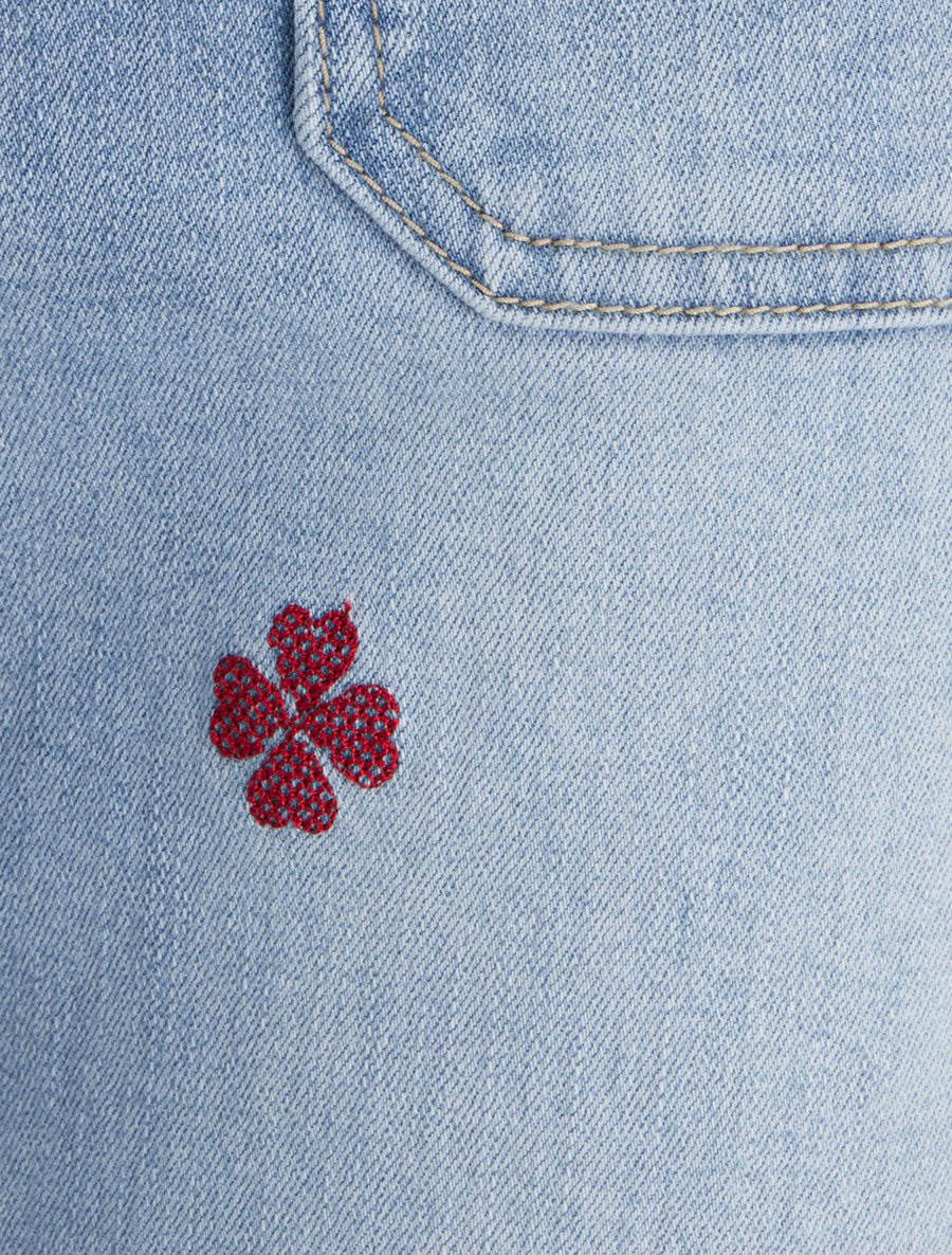 Jean à motif trèfles à 4 feuilles coupe droite - Bleu - 3