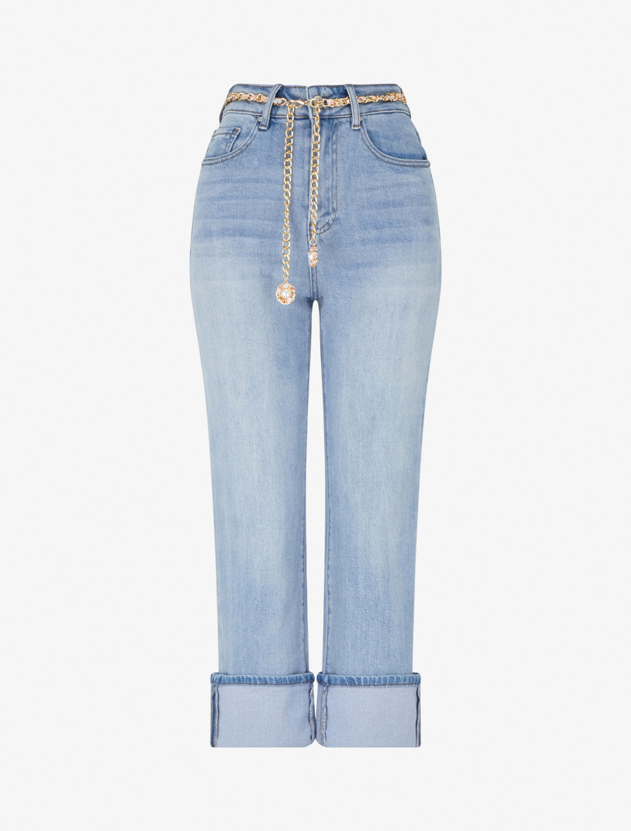 Jean 7/8 à revers coupe droite - Bleu - 1