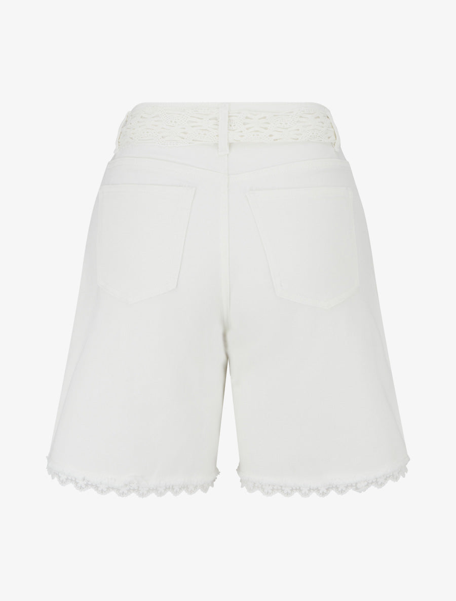 Short en jean à détail dentelle - Écru - 2