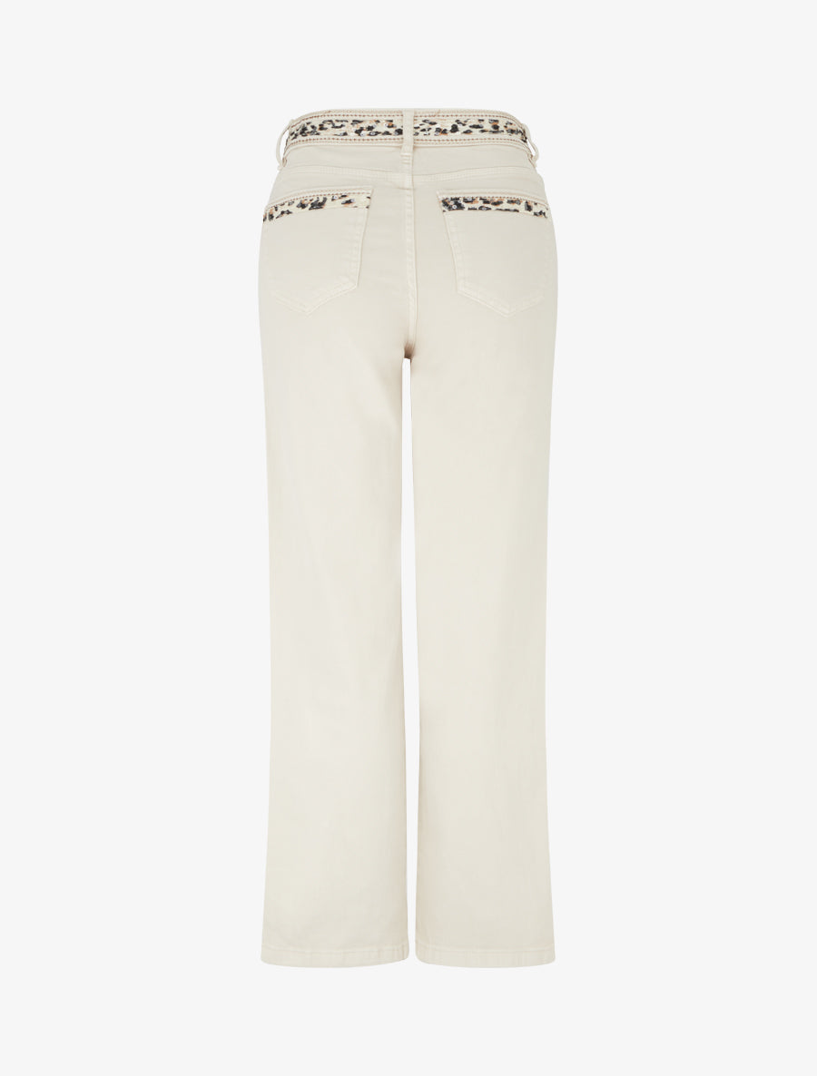 Jean à bande imprimé léopard coupe droite - Beige - 2