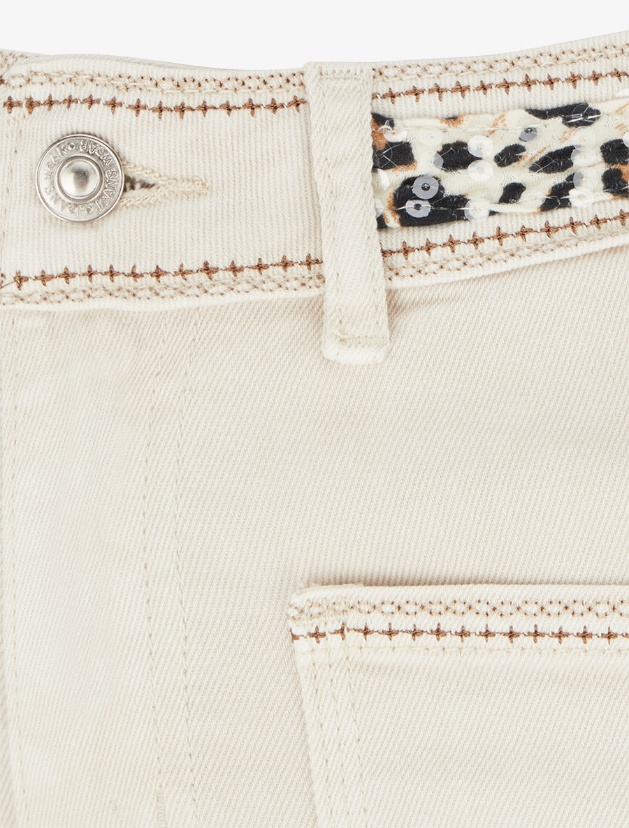 Jean à bande imprimé léopard coupe droite - Beige - 3