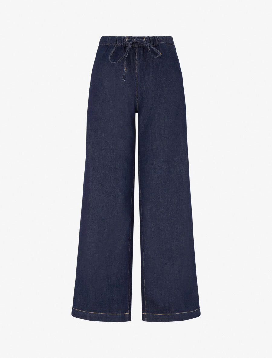 Jean ample à taille haute élastiquée - Bleu brut - 1