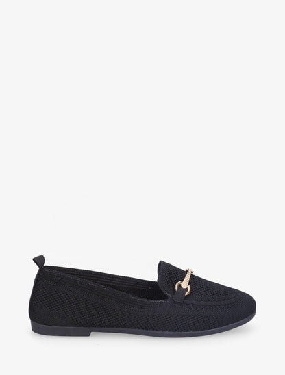Mocassins en maille à boucle décorative - Noir - 1