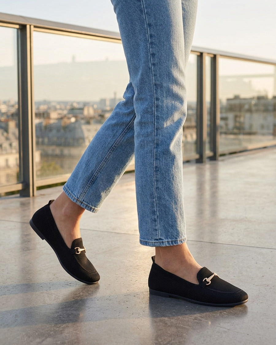 Mocassins en maille à boucle décorative - Noir