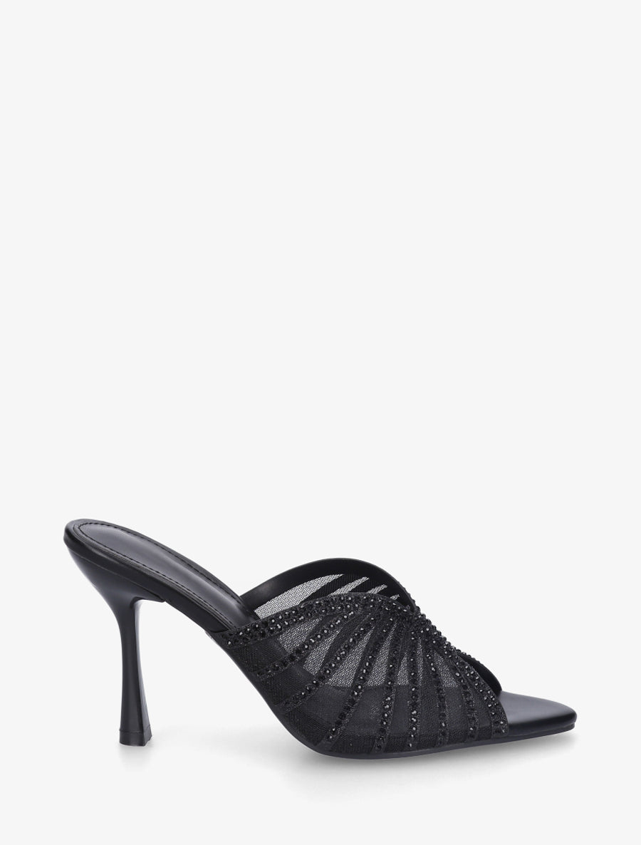 Mules à talon et ganse strassée - Noir - 1
