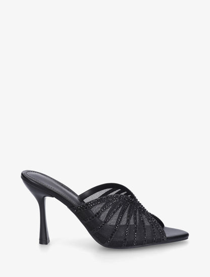 Mules à talon et ganse strassée - Noir - 1