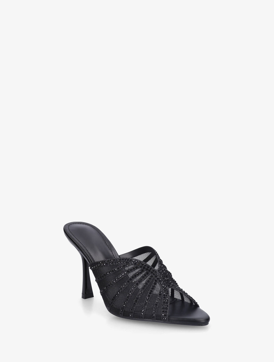 Mules à talon et ganse strassée - Noir - 2