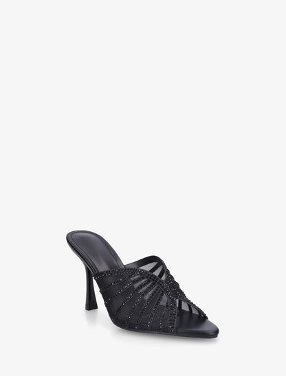 Mules à talon et ganse strassée - Noir - 2