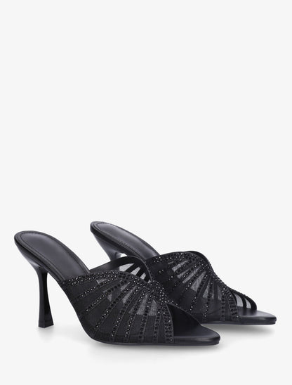 Mules à talon et ganse strassée - Noir - 4