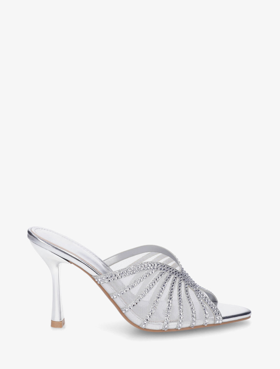 Mules à talon et ganse strassée - Argent - 1