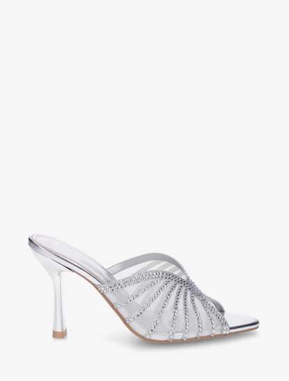 Mules à talon et ganse strassée - Argent - 1