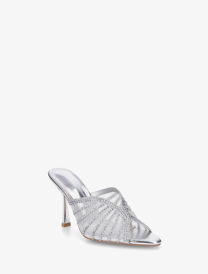 Mules à talon et ganse strassée - Argent - 2