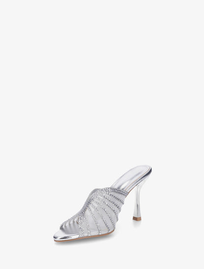 Mules à talon et ganse strassée - Argent - 3