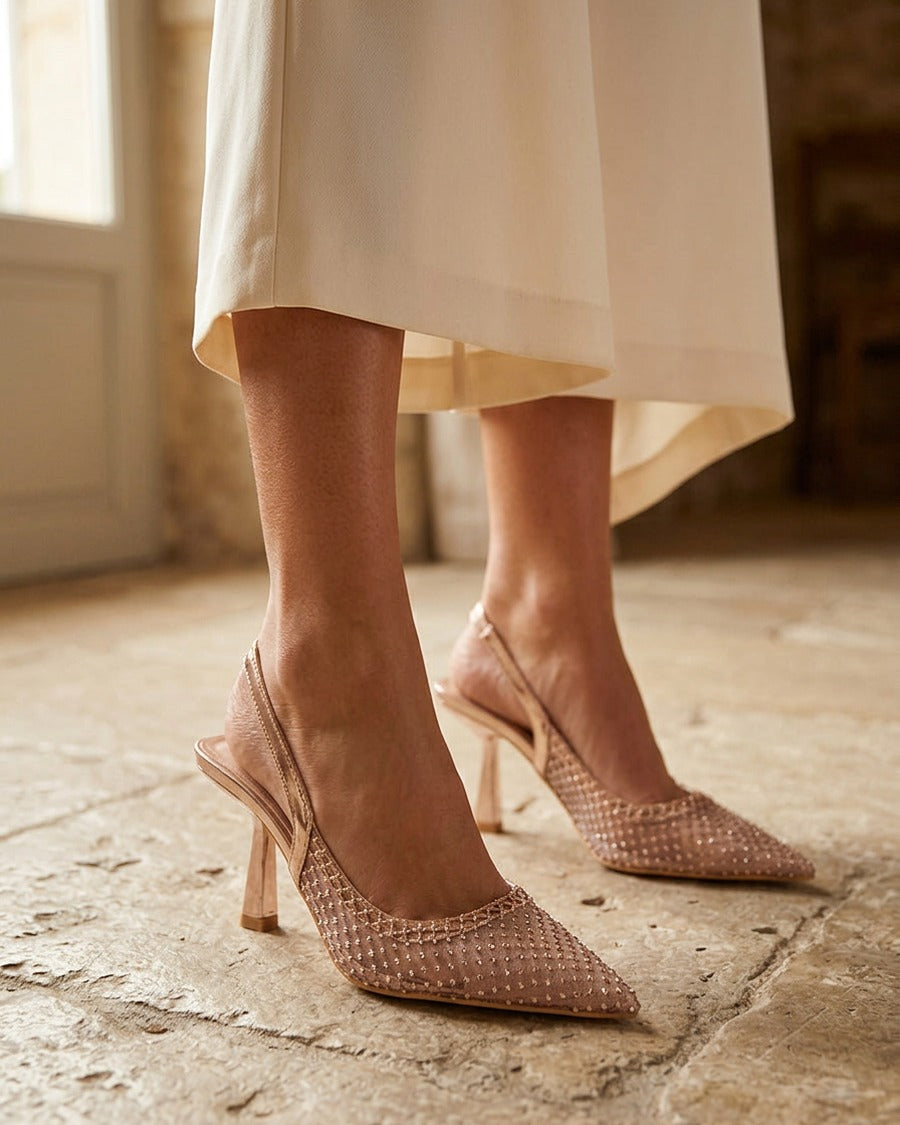 Escarpins pointu à strass - Rose gold