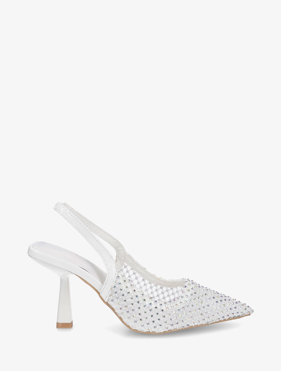 Escarpins pointu à strass - Blanc - 1