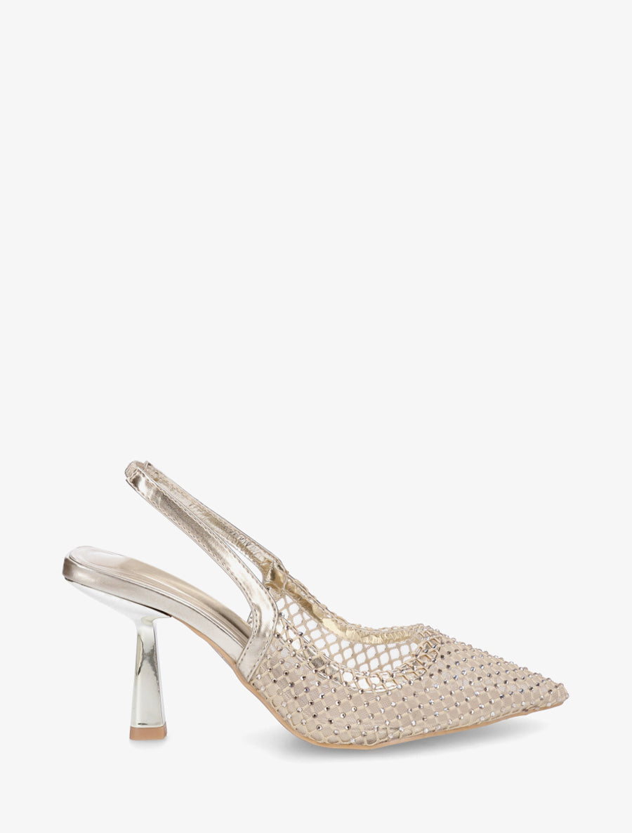 Escarpins pointu à strass - Beige - 1