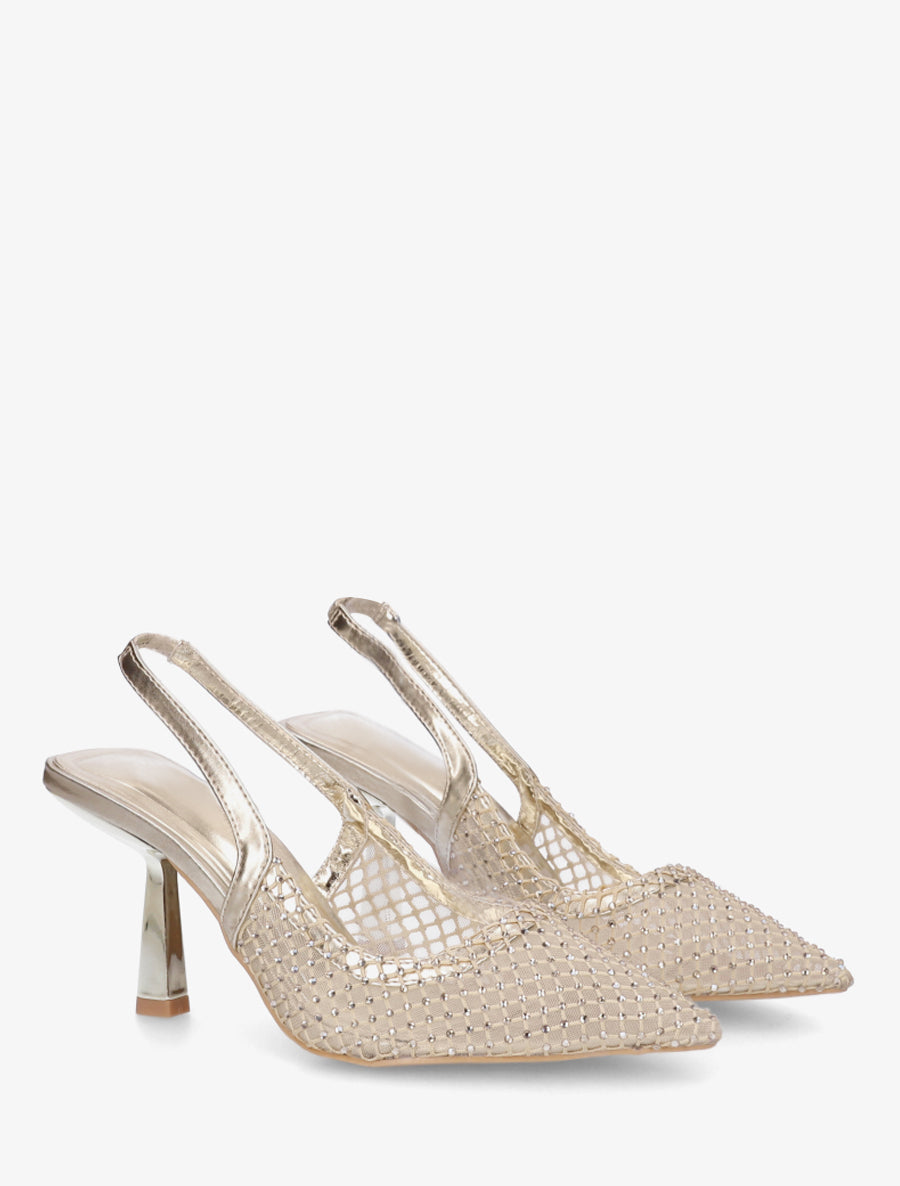 Escarpins pointu à strass - Beige - 4