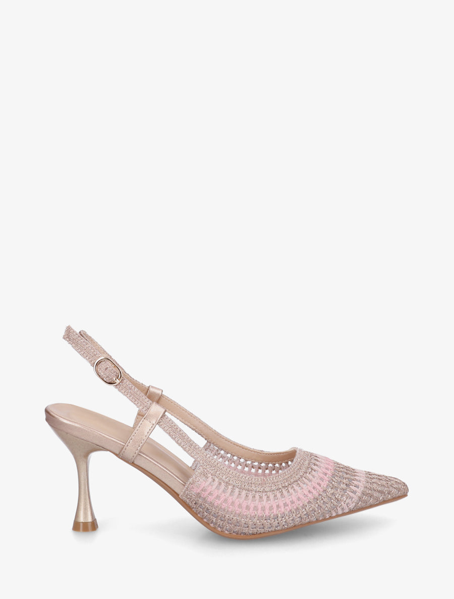 Escarpins pointus en tissu ajouré - Rose gold - 1