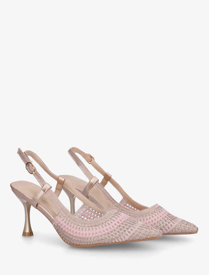 Escarpins pointus en tissu ajouré - Rose gold - 4
