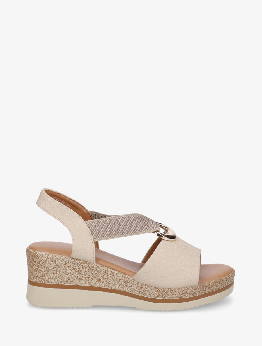 Sandales compensées en simili à enfiler - Taupe - 1