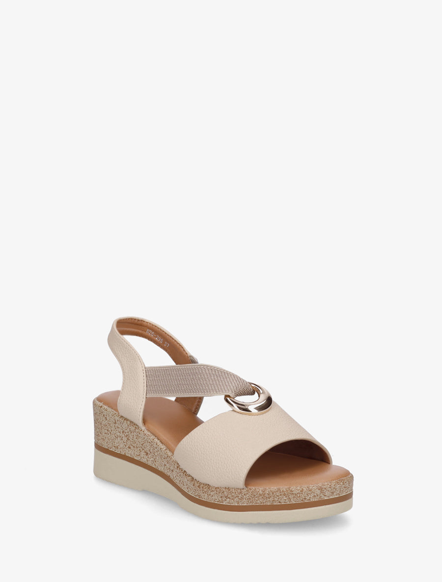 Sandales compensées en simili à enfiler - Taupe - 2