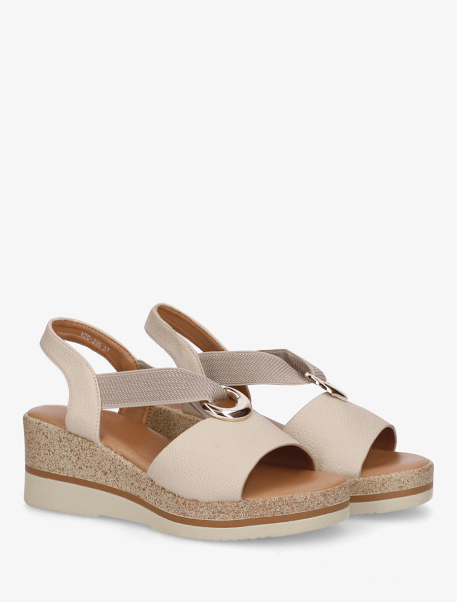 Sandales compensées en simili à enfiler - Taupe - 4