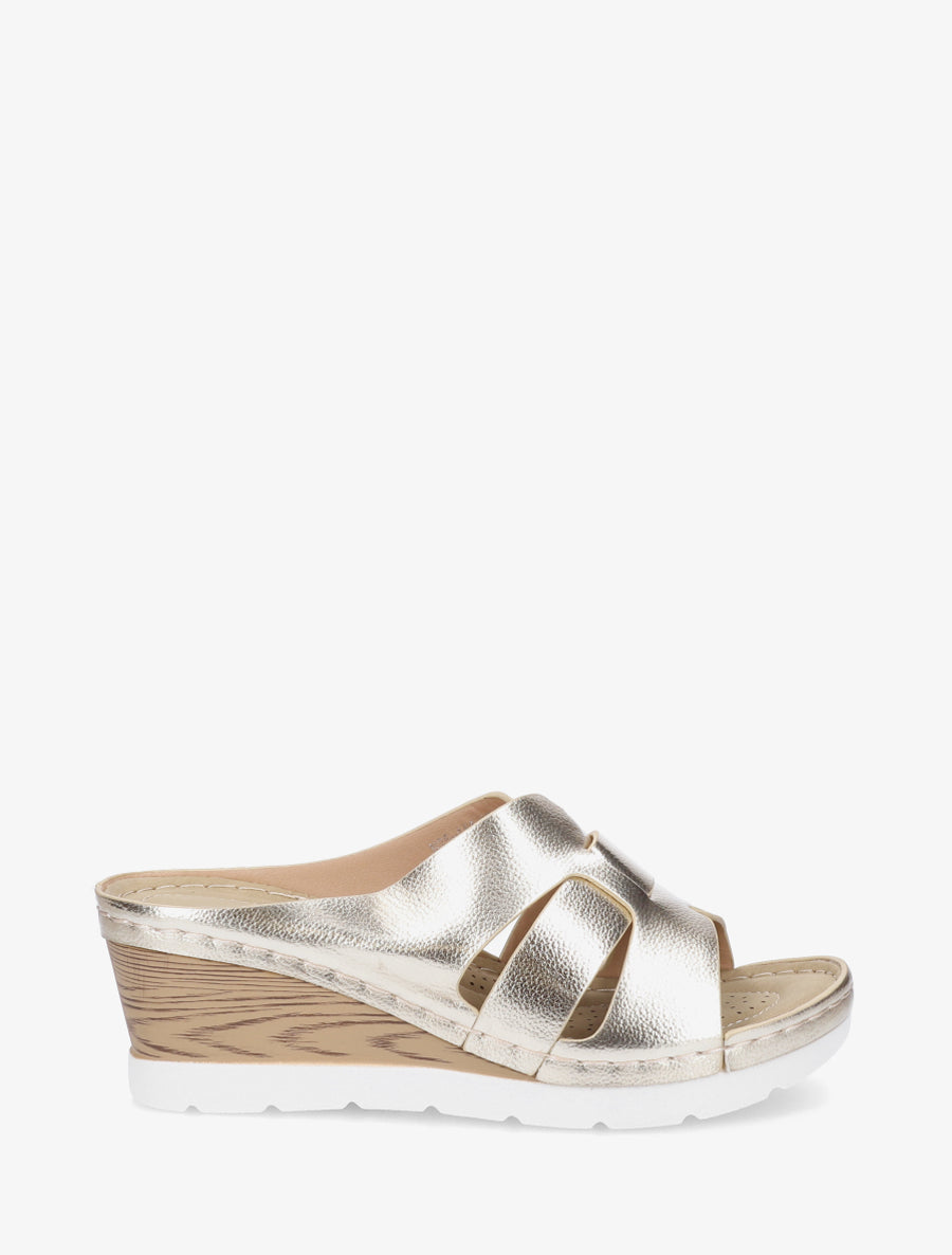Mules à semelle effet bois - Or - 1