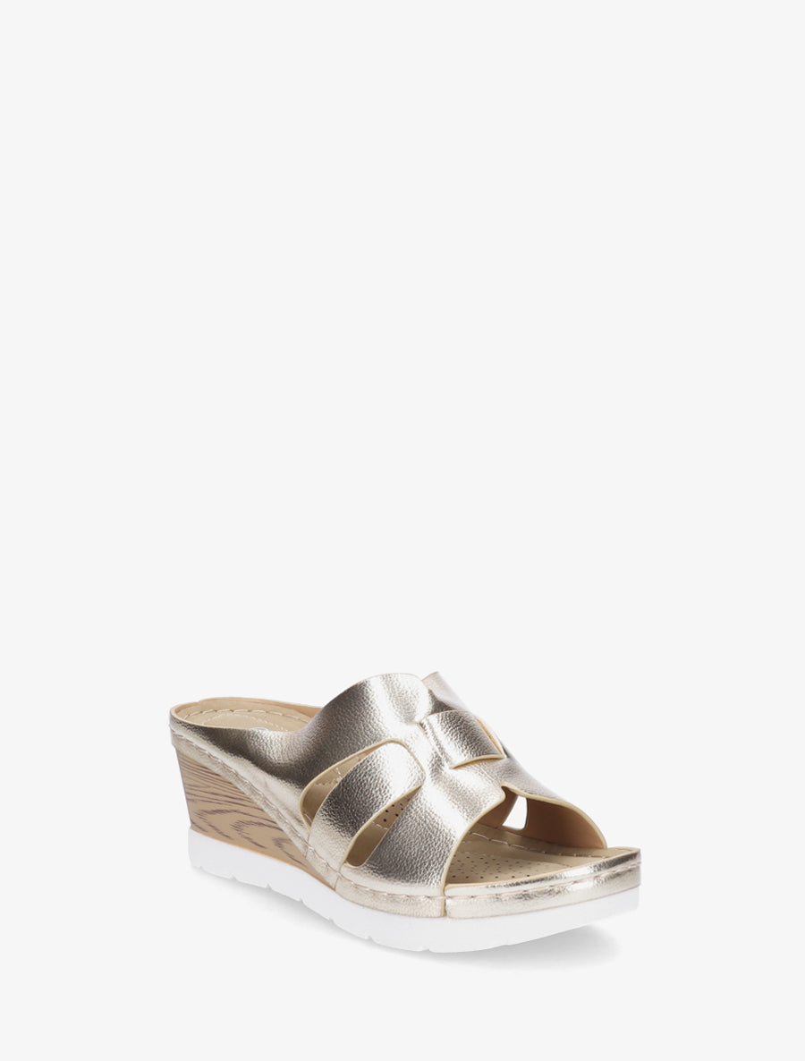 Mules à semelle effet bois - Or - 2