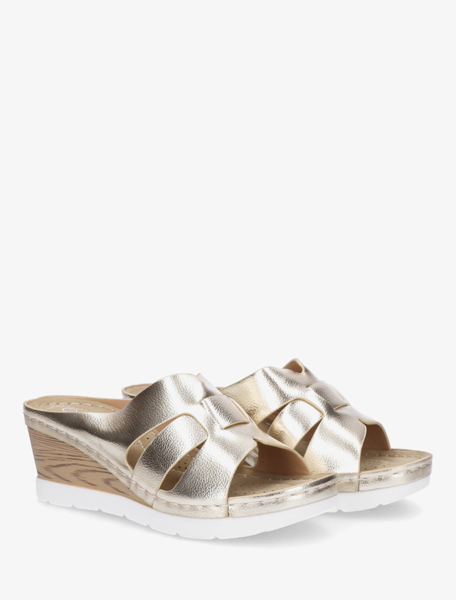 Mules à semelle effet bois - Or - 4