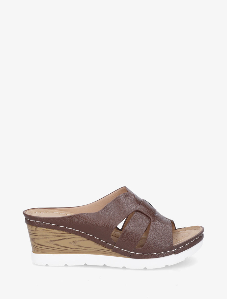 Mules à semelle effet bois - Marron - 1