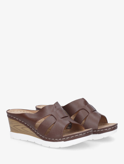 Mules à semelle effet bois - Marron - 4