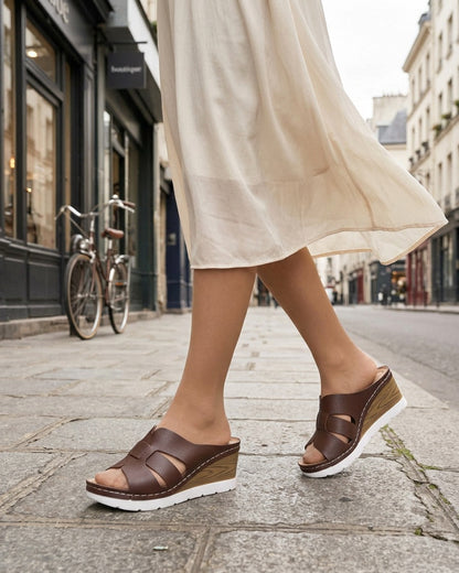 Mules à semelle effet bois - Marron