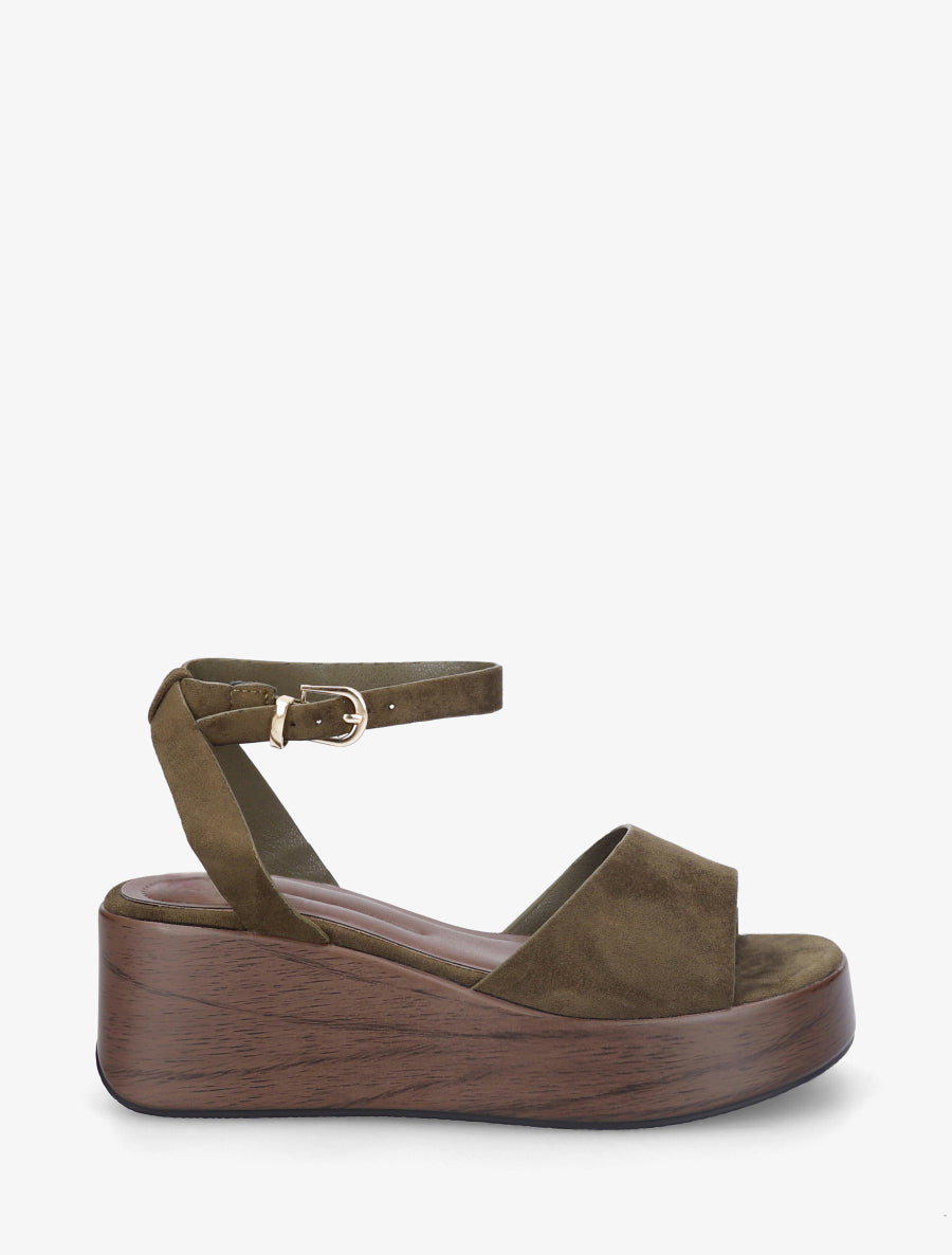 Sandales à semelle compensée effet bois - Kaki foncé - 1